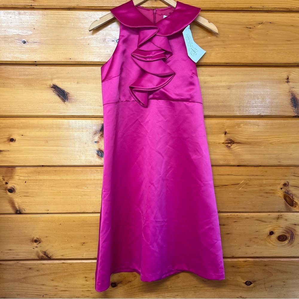 Caroline Long LTD Chic Fuchsia Ruffle Sleeveless Lined Midi Dress 6
